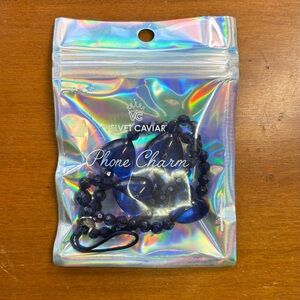 Navy Blue Heart Beaded Phone Charm- Velvet Caviar
